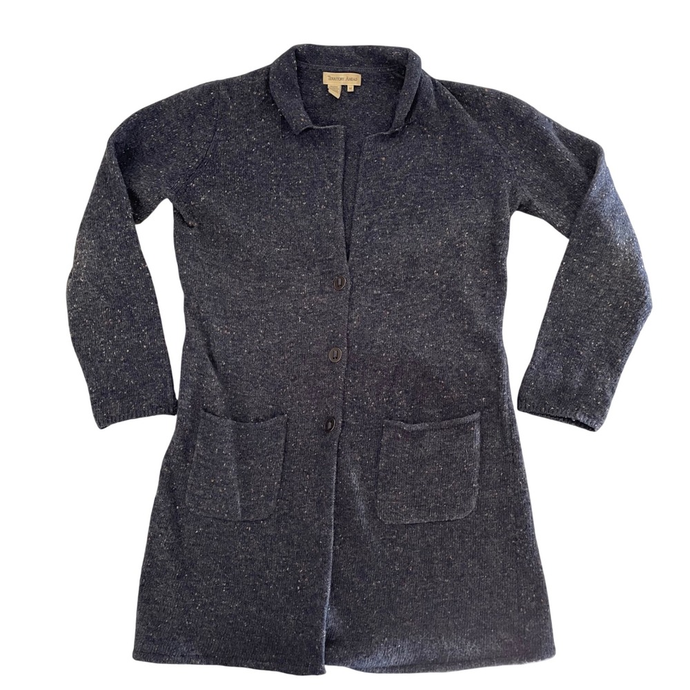 Territory Ahead Speckled Blue Knit Button Wool Cardigan Sweater Jacket Womens M
